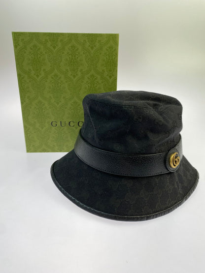 【中古品】【メンズ】 GUCCI グッチ GG CANVAS BUCKET HAT BL576587 GGキャンバス バケットハット 帽子 183-260403-em-38-min サイズ：M カラー：ブラック 万代Net店