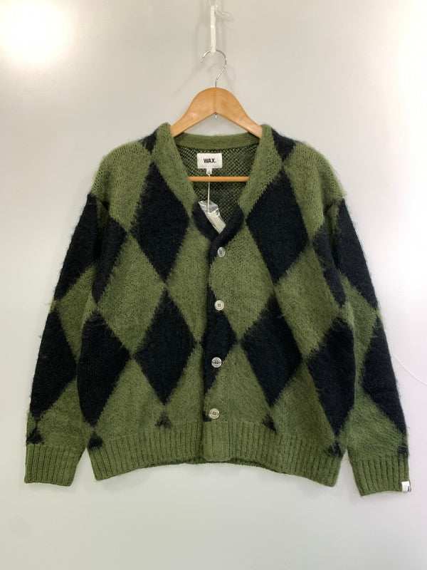 【中古美品】【メンズ】 WAX ワックス WX-0397 DIA CARDIGAN カーディガン 142-260402-zi-05-min サイズ：S カラー：ブラック/グリーンカーキ 万代Net店