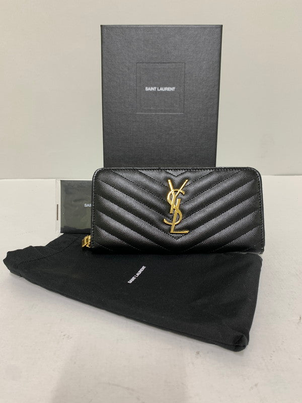 【中古品】【レディース】 SAINT LAURENT サンローラン 358094 ROUND ZIP WALLET 長財布 ロングウォレット 181-260407-AS-22-min カラー：ブラック 万代Net店