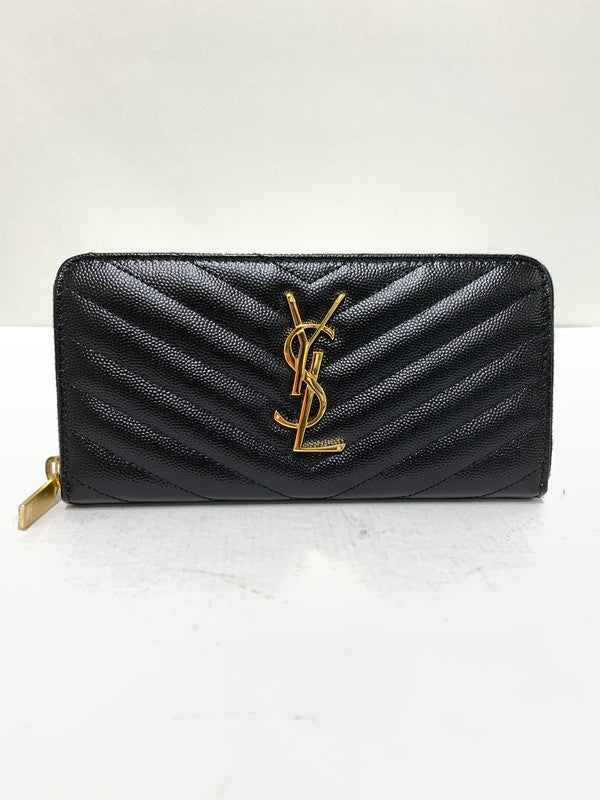 【中古品】【レディース】 SAINT LAURENT サンローラン 358094 ROUND ZIP WALLET 長財布 ロングウォレット 181-260407-AS-22-min カラー：ブラック 万代Net店