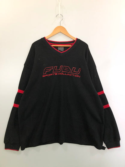 【現状渡し品】【メンズ】 FUBU フブ SPORTS COLLECTION SWEATSHIRT スウェットシャツ Vネック 146-260415-AS-22-min サイズ：L カラー：ブラック 万代Net店