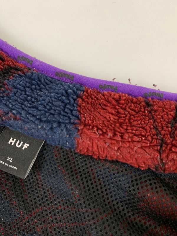 【現状渡し品】【メンズ】 HUF ハフ FL00154 SATIVA FLORAL FULL-ZIP SHERPA シェルパジャケット フリース アウター 142-260416-AS-14-min サイズ：XL カラー：レッド/ネイビー 万代Net店