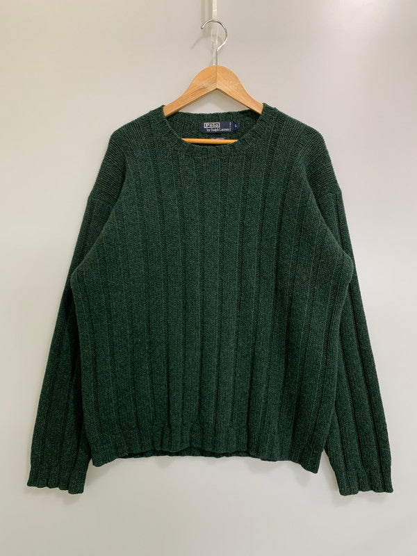 【中古品】【メンズ】 POLO RALPH LAUREN ポロ・ラルフローレン LAMB WOOL LS KNIT 146-260416-AS-4-min サイズ：L カラー：グリーン 万代Net店
