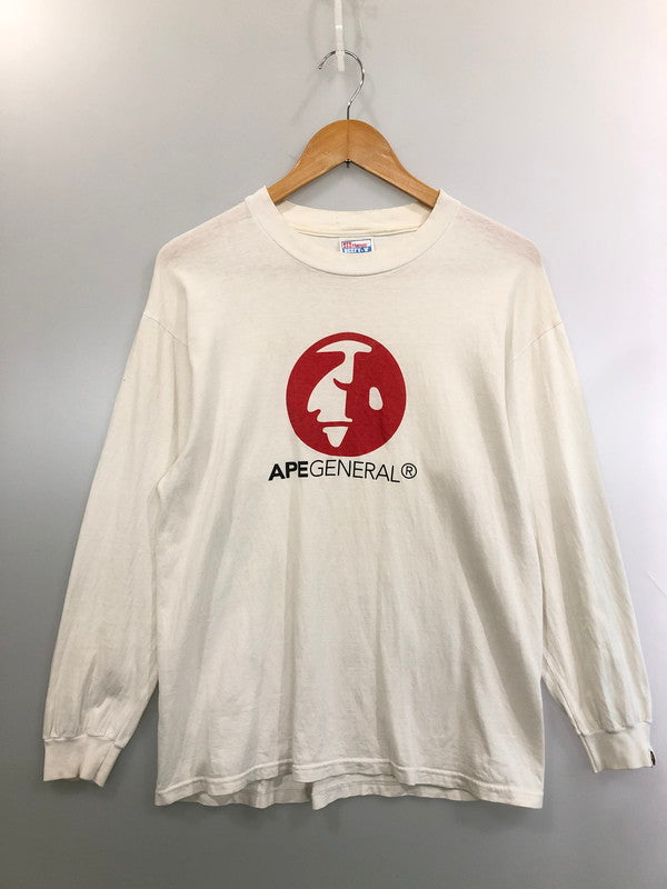 【現状渡し品】【メンズ】 A BATHING APE アベイシングエイプ 90S APE GENERAL L S TEE 長袖Tシャツ ロングスリーブ 142-260415-AS-20-min サイズ：M カラー：ホワイト 万代Net店