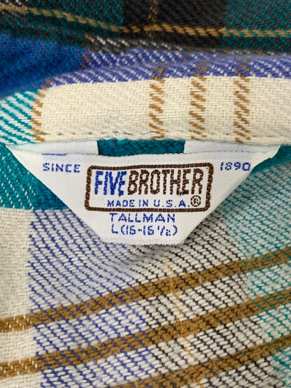 【中古品】【メンズ】 FIVE BROTHER ファイブブラザー 80-90S HEAVY FLANNEL SHIRT 1980年代〜1990年代 ヘビー フランネルシャツ メンズ トップス 146-260421-KS-19-min サイズ：L カラー：ブルー/グリーン/ホワイト 万代Net店