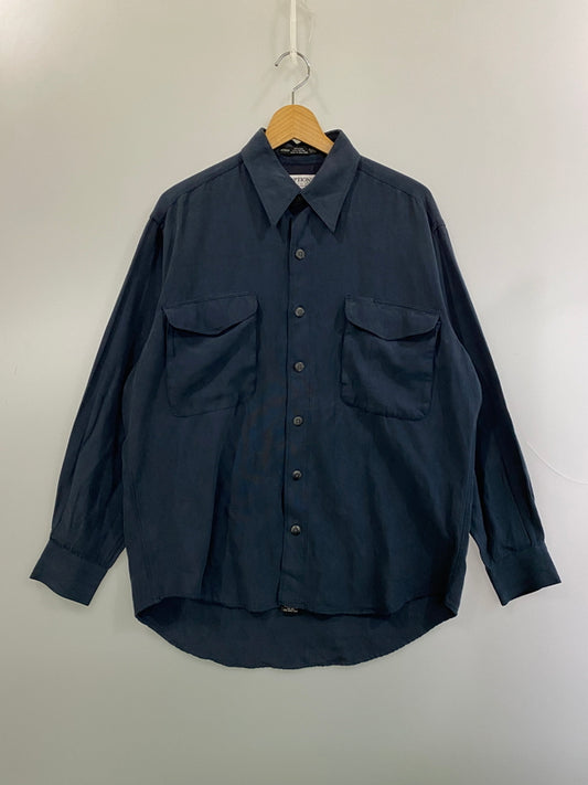 【中古品】【メンズ】 OPTIONS UNLIMITED オプションズ アンリミテッド シルク混 L S SHIRT ロングスリーブ シャツ メンズ 長袖シャツ トップス 146-260524-em-30-min サイズ：M カラー：ネイビー 万代Net店