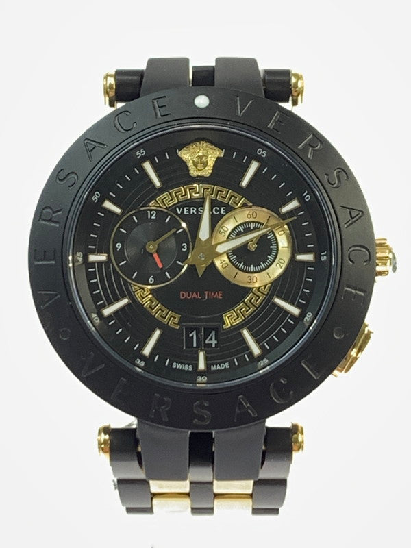 【中古品】【メンズ/レディース】 VERSACE V-RACE DUALTIME QUARTZ WATCH VEBV00619 ブイレース デュアルタイム クォーツ ウォッチ 腕時計 197-260424-em-10-min カラー：ブラック/ゴールド 万代Net店