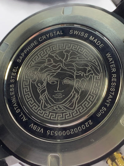 【中古品】【メンズ/レディース】 VERSACE V-RACE DUALTIME QUARTZ WATCH VEBV00619 ブイレース デュアルタイム クォーツ ウォッチ 腕時計 197-260424-em-10-min カラー：ブラック/ゴールド 万代Net店