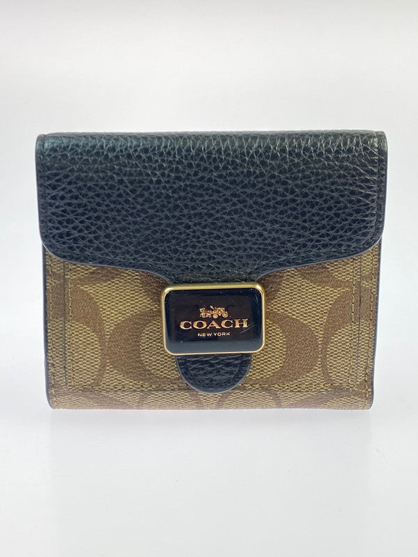 【中古品】【メンズ/レディース】 COACH コーチ PEPPER WALLET SIGNATURE CANVAS C7805 ペッパー ウォレット シグネチャー キャンバス 財布 181-260428-KS-02-min カラー：ブラウン/ブラック 万代Net店