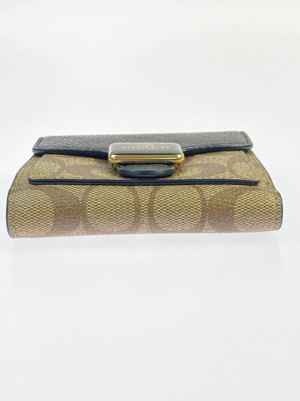 【中古品】【メンズ/レディース】 COACH コーチ PEPPER WALLET SIGNATURE CANVAS C7805 ペッパー ウォレット シグネチャー キャンバス 財布 181-260428-KS-02-min カラー：ブラウン/ブラック 万代Net店