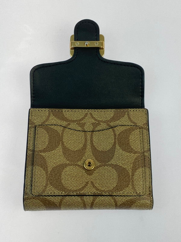 【中古品】【メンズ/レディース】 COACH コーチ PEPPER WALLET SIGNATURE CANVAS C7805 ペッパー ウォレット シグネチャー キャンバス 財布 181-260428-KS-02-min カラー：ブラウン/ブラック 万代Net店
