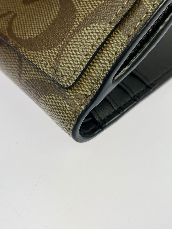 【中古品】【メンズ/レディース】 COACH コーチ PEPPER WALLET SIGNATURE CANVAS C7805 ペッパー ウォレット シグネチャー キャンバス 財布 181-260428-KS-02-min カラー：ブラウン/ブラック 万代Net店