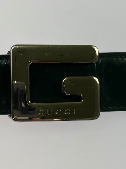 【中古品】【メンズ】 GUCCI グッチ Gバックル エナメルベルト 037・1046・2959 183-260430-em-55-min カラー：グリーン 万代Net店