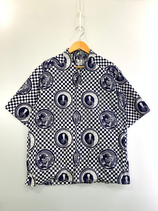 【中古品】【メンズ】 Sasquatchfabrix. サスクワァッチファブリックス × BEAMS ビームス 別注 コラボ 16SS 龍 チェッカーフラッグシャツ 16SS-SY5-030 半袖 トップス 140-260429-kk-22-min サイズ：L カラー：ネイビー 万代Net店