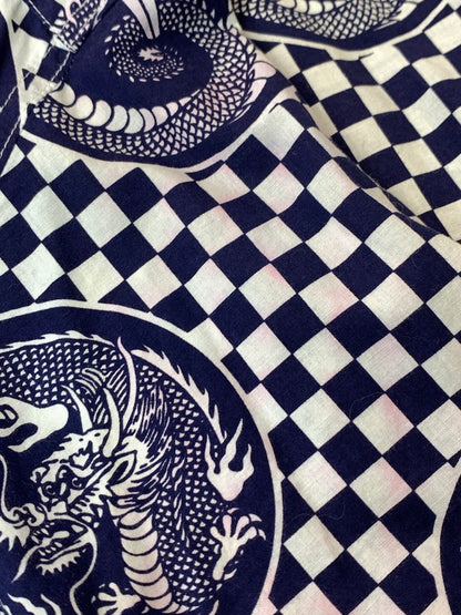 【中古品】【メンズ】 Sasquatchfabrix. サスクワァッチファブリックス × BEAMS ビームス 別注 コラボ 16SS 龍 チェッカーフラッグシャツ 16SS-SY5-030 半袖 トップス 140-260429-kk-22-min サイズ：L カラー：ネイビー 万代Net店