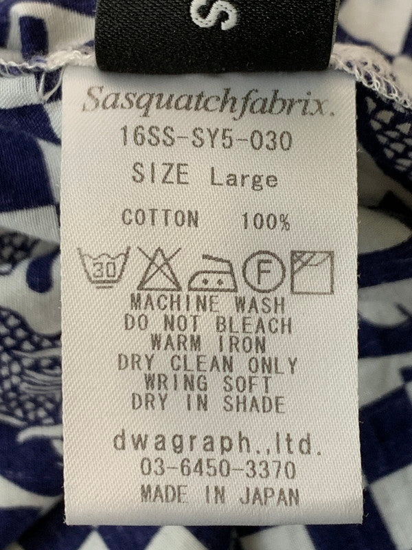 【中古品】【メンズ】 Sasquatchfabrix. サスクワァッチファブリックス × BEAMS ビームス 別注 コラボ 16SS 龍 チェッカーフラッグシャツ 16SS-SY5-030 半袖 トップス 140-260429-kk-22-min サイズ：L カラー：ネイビー 万代Net店