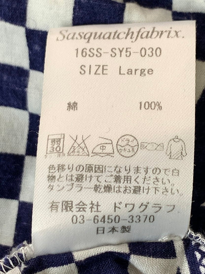 【中古品】【メンズ】 Sasquatchfabrix. サスクワァッチファブリックス × BEAMS ビームス 別注 コラボ 16SS 龍 チェッカーフラッグシャツ 16SS-SY5-030 半袖 トップス 140-260429-kk-22-min サイズ：L カラー：ネイビー 万代Net店