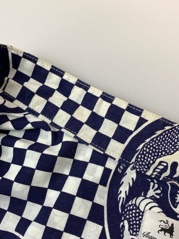 【中古品】【メンズ】 Sasquatchfabrix. サスクワァッチファブリックス × BEAMS ビームス 別注 コラボ 16SS 龍 チェッカーフラッグシャツ 16SS-SY5-030 半袖 トップス 140-260429-kk-22-min サイズ：L カラー：ネイビー 万代Net店