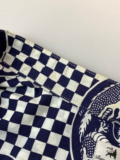 【中古品】【メンズ】 Sasquatchfabrix. サスクワァッチファブリックス × BEAMS ビームス 別注 コラボ 16SS 龍 チェッカーフラッグシャツ 16SS-SY5-030 半袖 トップス 140-260429-kk-22-min サイズ：L カラー：ネイビー 万代Net店