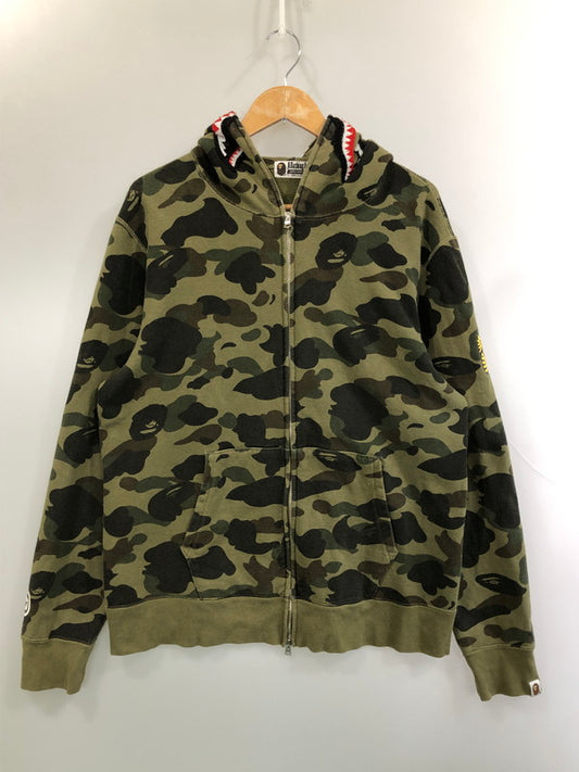 【中古品】【メンズ】 A BATHING APE アベイシングエイプ 1ST CAMO SHARK FULL ZIP HOODIE 001ZPJ701006M ファーストカモ シャーク フルジップフーディー トップス パーカー 142-260429-kk-42-min サイズ：XL カラー：グリーン 万代Net店