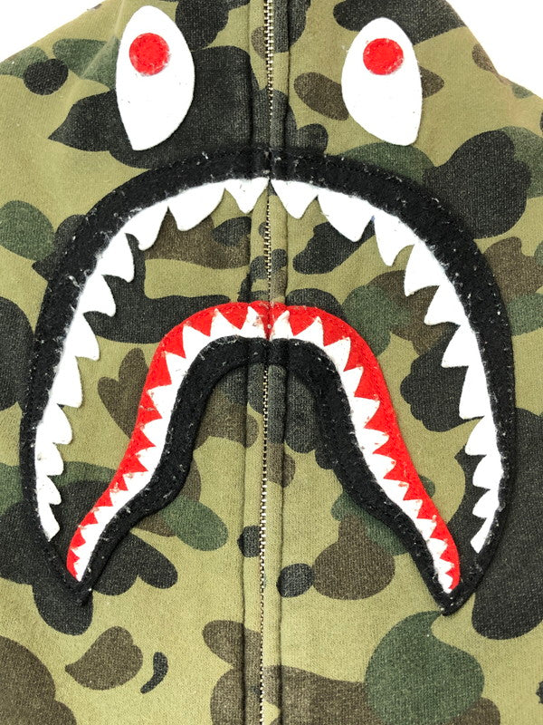 【中古品】【メンズ】 A BATHING APE アベイシングエイプ 1ST CAMO SHARK FULL ZIP HOODIE 001ZPJ701006M ファーストカモ シャーク フルジップフーディー トップス パーカー 142-260429-kk-42-min サイズ：XL カラー：グリーン 万代Net店