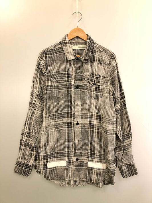 【ジャンク品】【メンズ】 OFF-WHITE オフホワイト 17SS LINEN FLANNEL CHECK SHIRT リネン フランネルチェックシャツ 長袖 トップス 142-260429-kk-50-min サイズ：XXS カラー：ブラック 万代Net店