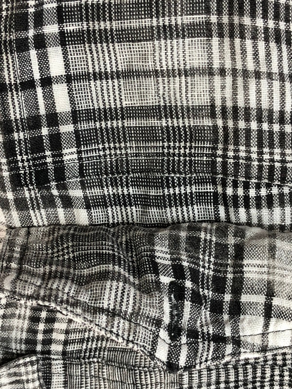 【ジャンク品】【メンズ】 OFF-WHITE オフホワイト 17SS LINEN FLANNEL CHECK SHIRT リネン フランネルチェックシャツ 長袖 トップス 142-260429-kk-50-min サイズ：XXS カラー：ブラック 万代Net店
