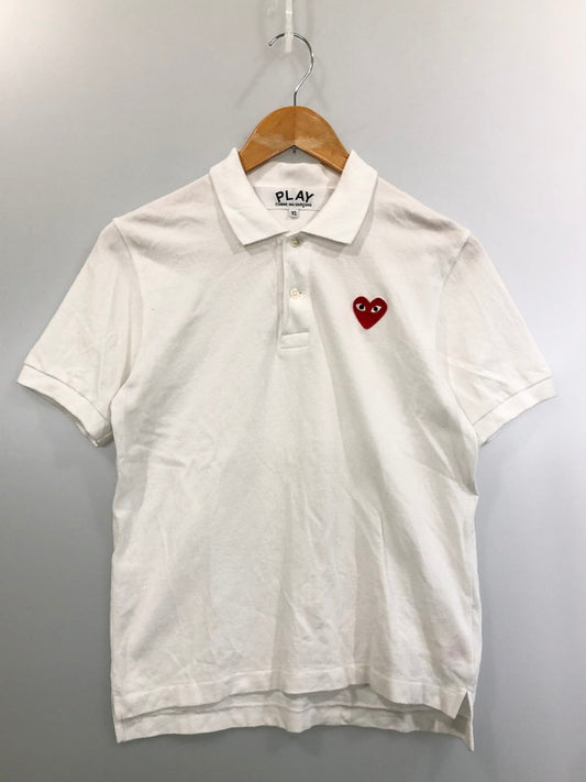 【中古品】【メンズ】 PLAY COMME des GARCONS プレイコムデギャルソン POLO SHIRT WITH RED EMBLEM AX-T006 ポロシャツ ウィズ レッドエンブレム 半袖 トップス 140-260429-kk-47-min サイズ：XS カラー：ホワイト 万代Net店