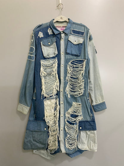 【中古品】【レディース】 NOZOMI ISHIGURO ノゾミイシグロ DENIM LONG SHIRT デニムロングシャツ 長袖シャツ ダメージ 170-260613-kt-01-min サイズ：ONESIZE カラー：ブルー系 万代Net店
