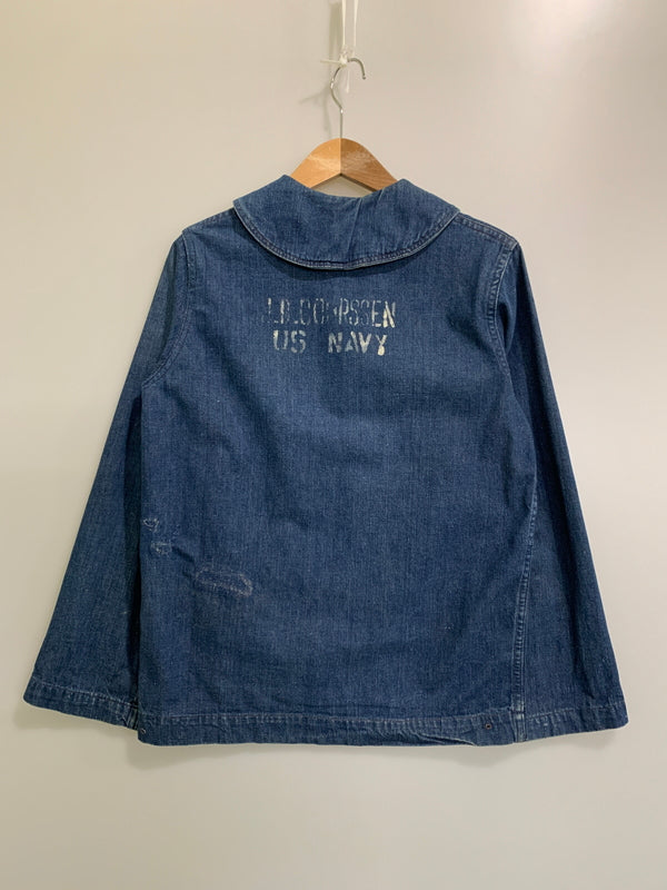 【現状渡し品】【メンズ】 U.S.NAVY ユーエスネイビー 40S SHAWL COLLAR DENIM JACKET フォーティーズ ショールカラー デニムジャケット 40年代 メンズ アウター ヘチマ襟 デニムカバーオール 146-260505-em-26-min カラー：インディゴブルー 万代Net店