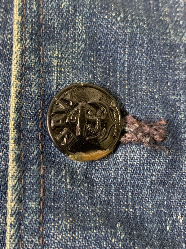 【現状渡し品】【メンズ】 U.S.NAVY ユーエスネイビー 40S SHAWL COLLAR DENIM JACKET フォーティーズ ショールカラー デニムジャケット 40年代 メンズ アウター ヘチマ襟 デニムカバーオール 146-260505-em-26-min カラー：インディゴブルー 万代Net店