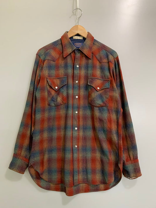 【中古品】【メンズ】 PENDLETON ペンドルトン 70S WOOL SHIRT ウール 長袖シャツ ロングスリーブ 146-260503-AS-48-min サイズ：M カラー：オレンジ/グリーン 万代Net店