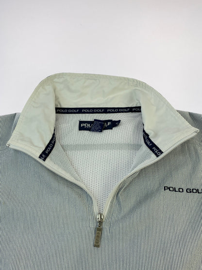 【中古品】【メンズ】 POLO GOLF ポロ ゴルフ LOGO HALF ZIP JACKET ロゴ ハーフジップ ジャケット メンズ アウター 146-260617-KS-14-min サイズ：M カラー：ホワイト/ライトブルー 万代Net店