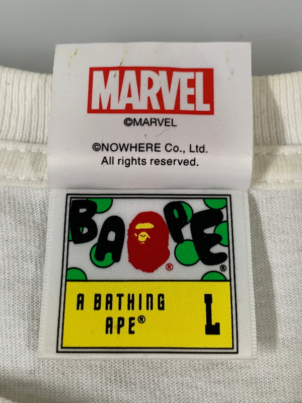 【中古品】【メンズ】 A BATHING APE アベイシングエイプ ×MARVEL CAPTAIN AMERICA PRINT TEE 半袖Tシャツ ショートスリーブ 142-260508-AS-52-min サイズ：L カラー：ホワイト 万代Net店
