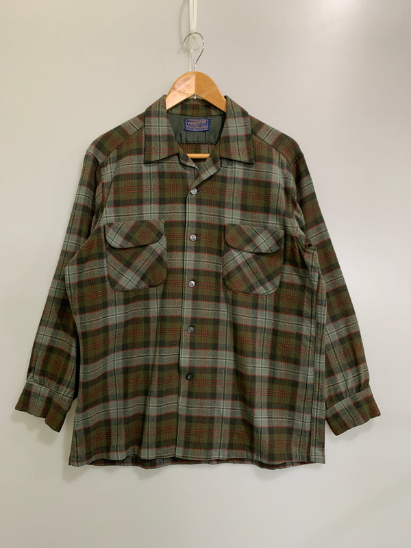 【中古品】【メンズ】 PENDLETON ペンドルトン 50S WOOL SHIRT ウールシャツ ロングスリーブ 長袖シャツ ヴィンテージ 146-260508-AS-80-min サイズ：L カラー：グリーン系 万代Net店