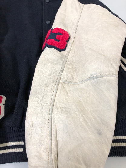 【現状渡し品】【メンズ】 NIKE ナイキ 90S AIR JORDAN FLIGHT CLOB STADIUM JACKET 90年代 エアジョーダン スタジアムジャケット メンズ アウター スタジャン 146-260510-em-38-min サイズ：L カラー：ネイビー/ホワイト 万代Net店