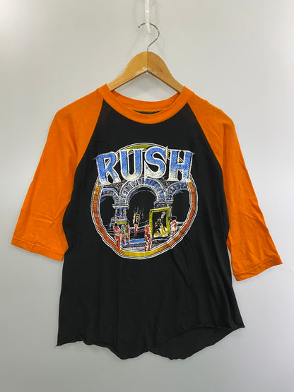 【中古品】【メンズ】 RUSH ラッシュ RAGLAN TEE ラグラン プリント Tシャツ メンズ トップス バンドT ヴィンテージ 146-260521-em-31-min カラー：オレンジ/ブラック 万代Net店