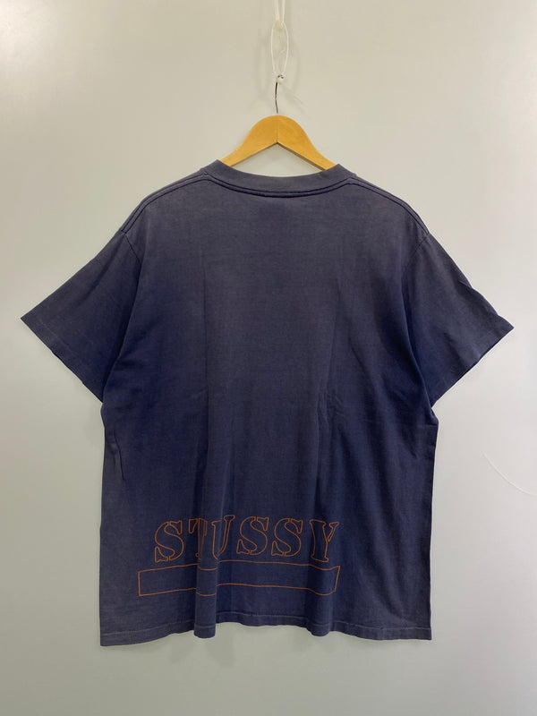【現状渡し品】【メンズ】 OLD STUSSY オールド ステューシー CAMO S LOG PRINT TEE カモ ロゴ 半袖 プリント Tシャツ メンズ トップス 142-260521-em-37-min サイズ：L カラー：ネイビー 万代Net店
