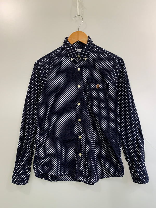 【中古品】【メンズ】 A BATHING APE アベイシングエイプ DOT LS SHIRT ドット ロングスリーブ 長袖シャツ 142-260508-AS-2-min サイズ：M カラー：ネイビー/ホワイト 万代Net店
