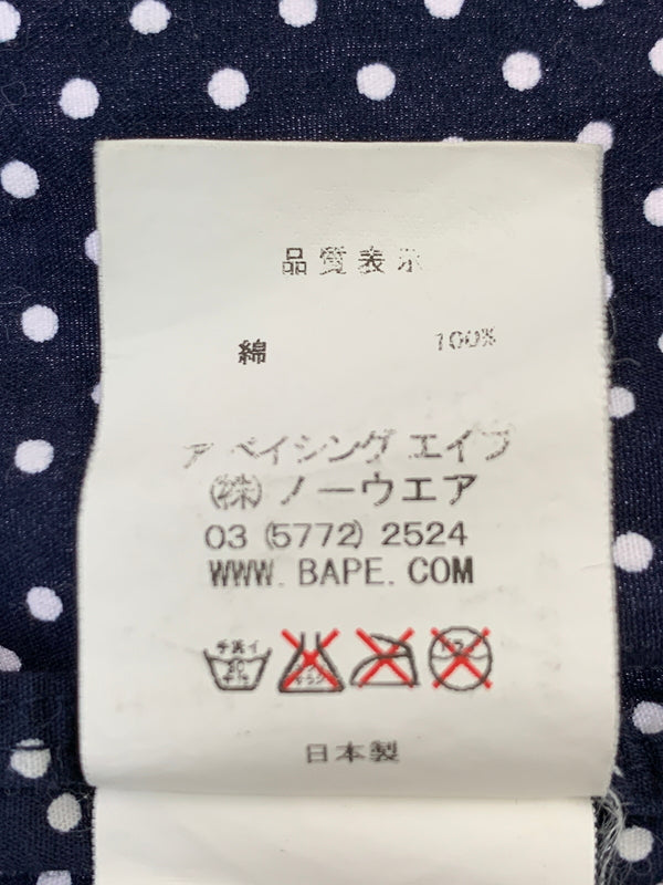 【中古品】【メンズ】 A BATHING APE アベイシングエイプ DOT LS SHIRT ドット ロングスリーブ 長袖シャツ 142-260508-AS-2-min サイズ：M カラー：ネイビー/ホワイト 万代Net店