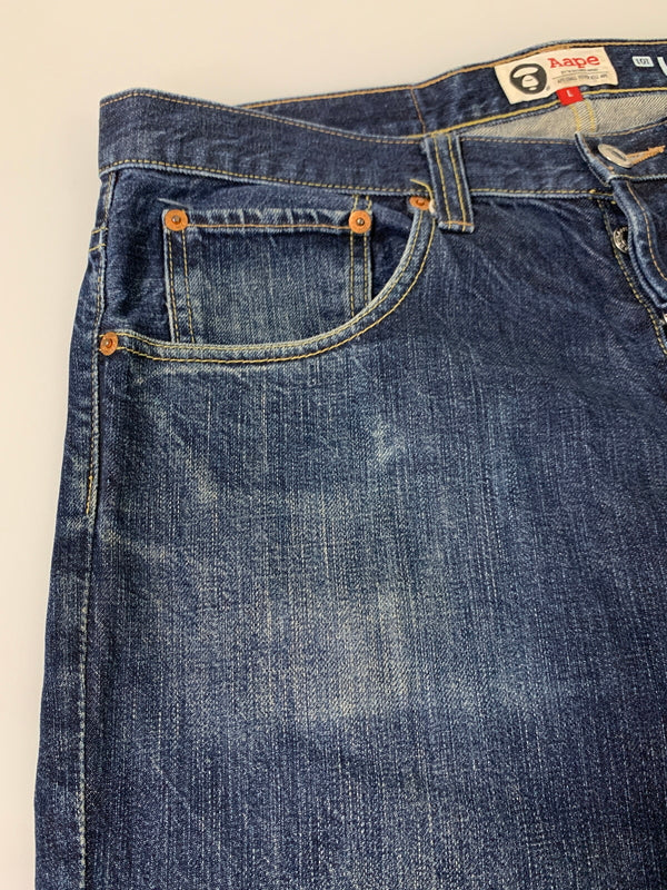 【中古品】【メンズ】 AAPE BY A BATHING APE エーエイプバイアベイシングエイプ LOOSE DENIM PANTS デニムパンツ 153-260604-AS-43-min サイズ：L カラー：インディゴ 万代Net店