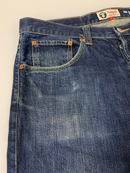 【中古品】【メンズ】 AAPE BY A BATHING APE エーエイプバイアベイシングエイプ LOOSE DENIM PANTS デニムパンツ 153-260604-AS-43-min サイズ：L カラー：インディゴ 万代Net店