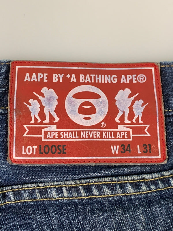 【中古品】【メンズ】 AAPE BY A BATHING APE エーエイプバイアベイシングエイプ LOOSE DENIM PANTS デニムパンツ 153-260604-AS-43-min サイズ：L カラー：インディゴ 万代Net店