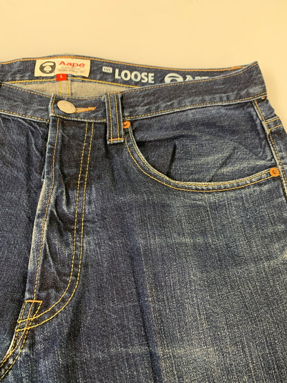 【中古品】【メンズ】 AAPE BY A BATHING APE エーエイプバイアベイシングエイプ LOOSE DENIM PANTS デニムパンツ 153-260604-AS-43-min サイズ：L カラー：インディゴ 万代Net店