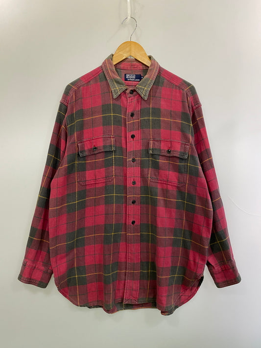 【現状渡し品】【メンズ】 RALPH LAUREN ラルフローレン CHECK FLANNNEL ELBOW PATCH SHIRT チェック フランネル エルボーパッチ シャツ メンズ トップス 146-260524-em-32-min サイズ：LL カラー：レッド系（チェック柄） 万代Net店