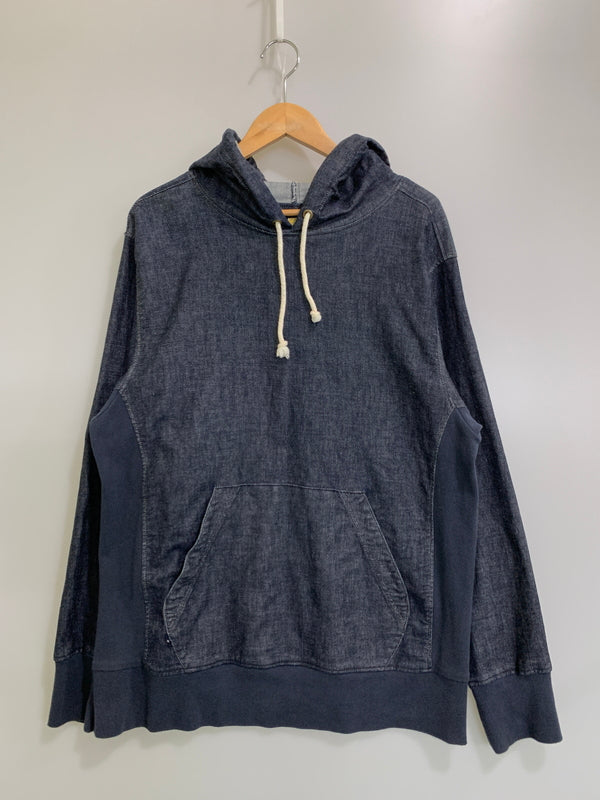 【中古品】【メンズ】 THE BLUEST OVERALLS ザ ブルーエスト オーバーオール DENIM PULLFVER HOODIE デニムプルオーバーフーディ トップス 145-260617-yn-06-min サイズ：L カラー：インディゴ 万代Net店