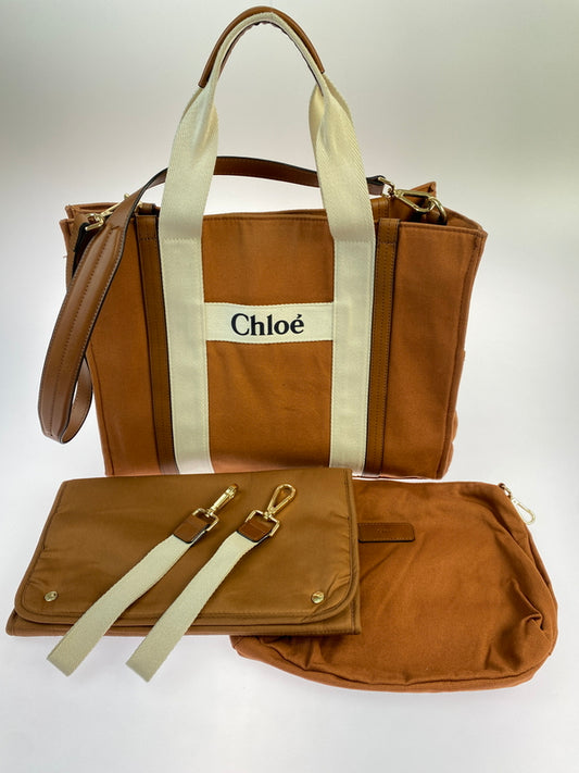 【中古品】【レディース】 CHLOE クロエ マザーズバッグ キッズ チェンジング コットン C90411.957 カバン ベビーカー用ストラップ付き 180-260521-em-12-min カラー：ブラウン系 万代Net店