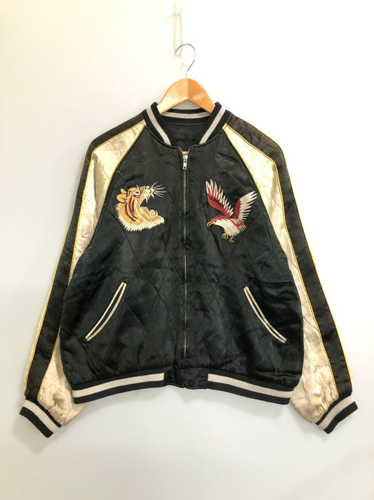 【現状渡し品】【メンズ】 USED ユーズド 虎×鷹×日本地図 スカジャン メンズ アウター ヴィンテージ 145-260510-em-46-min カラー：ブラック/ブラウン/オフホワイト 万代Net店
