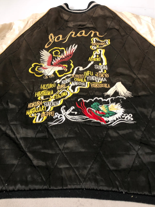 【現状渡し品】【メンズ】 USED ユーズド 虎×鷹×日本地図 スカジャン メンズ アウター ヴィンテージ 145-260510-em-46-min カラー：ブラック/ブラウン/オフホワイト 万代Net店