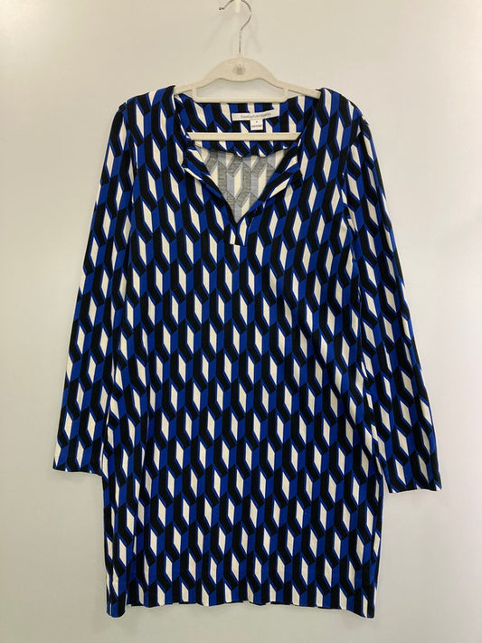 【中古品】【レディース】 DIANEVONFURSTENBERG ダイアンフォンファステンバーグ 幾何学柄シルク混 ワンピース 170-260509-yn-07-min サイズ：8 カラー：ブルー系 万代Net店